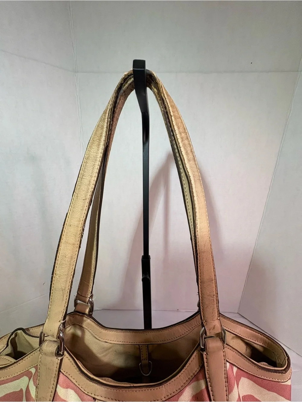 Coach Pink and Cream Zebra-Stripe Canvas Tote